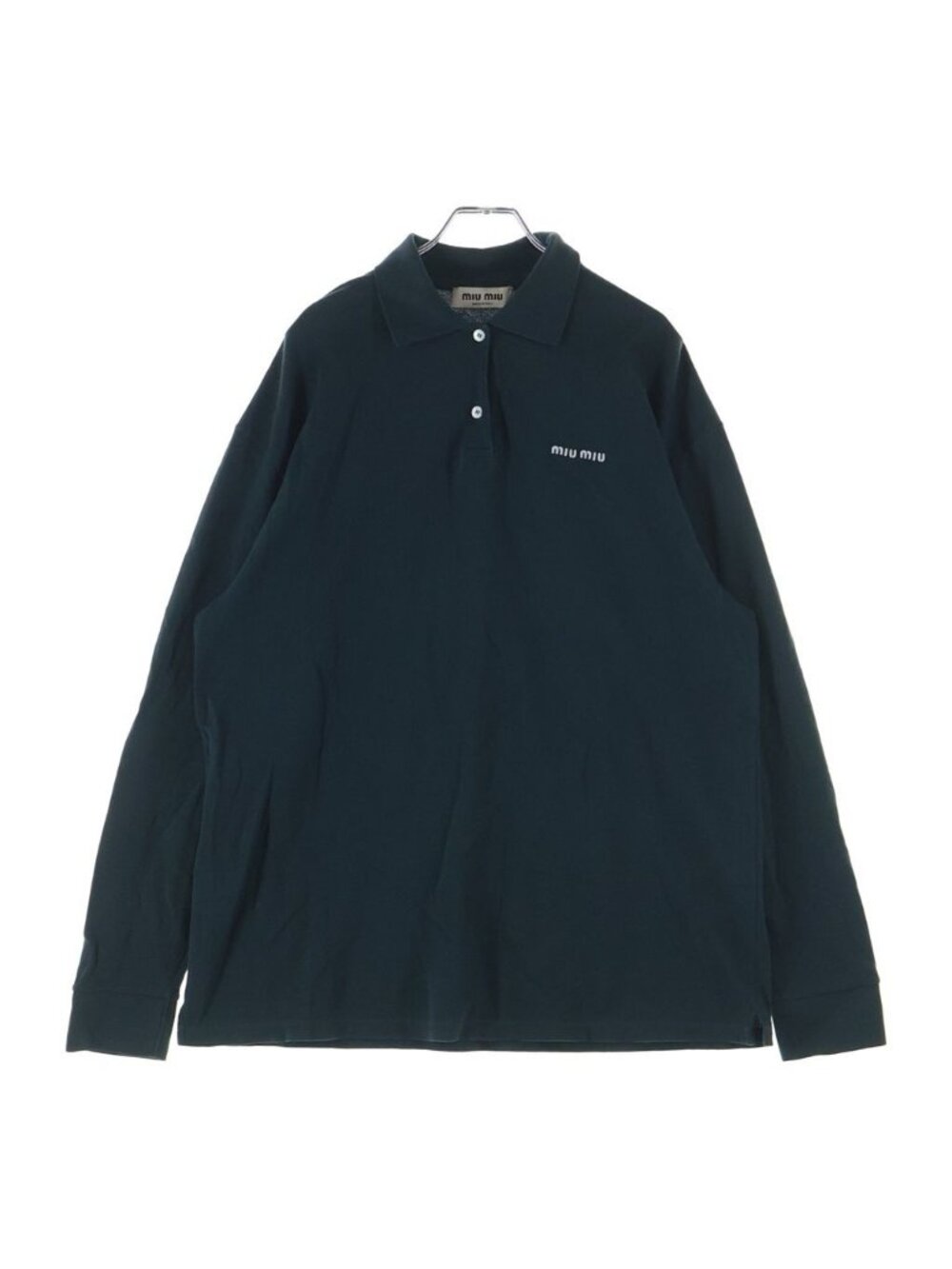 Miu Miu Cotton Pique Polo Shirt Long Sleeve Top T-Shirt Green